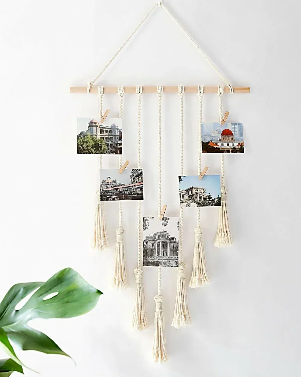 expositor de fotos em macrame